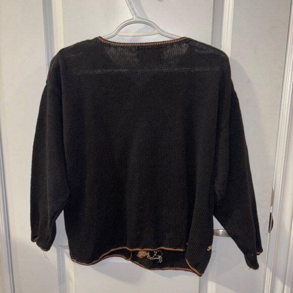 Heirloom Collectibles Cardigan Womens Black Floral Embroidered Buttons Sweater - Picture 4 of 9